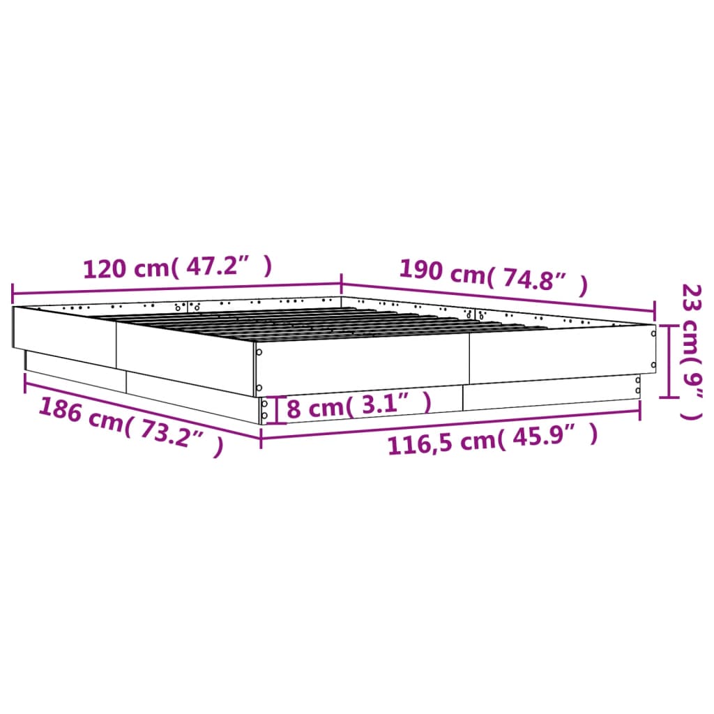 vidaXL Rám postele s LED osvětlením dub sonoma 120 x 190 cm