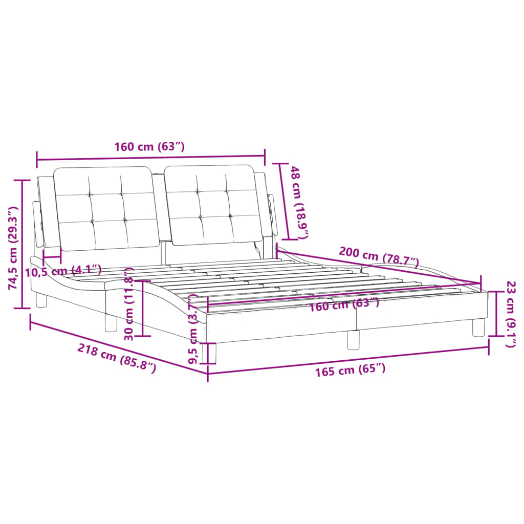 vidaXL Rám postele s LED osvětlením černý 160 x 200 cm umělá kůže