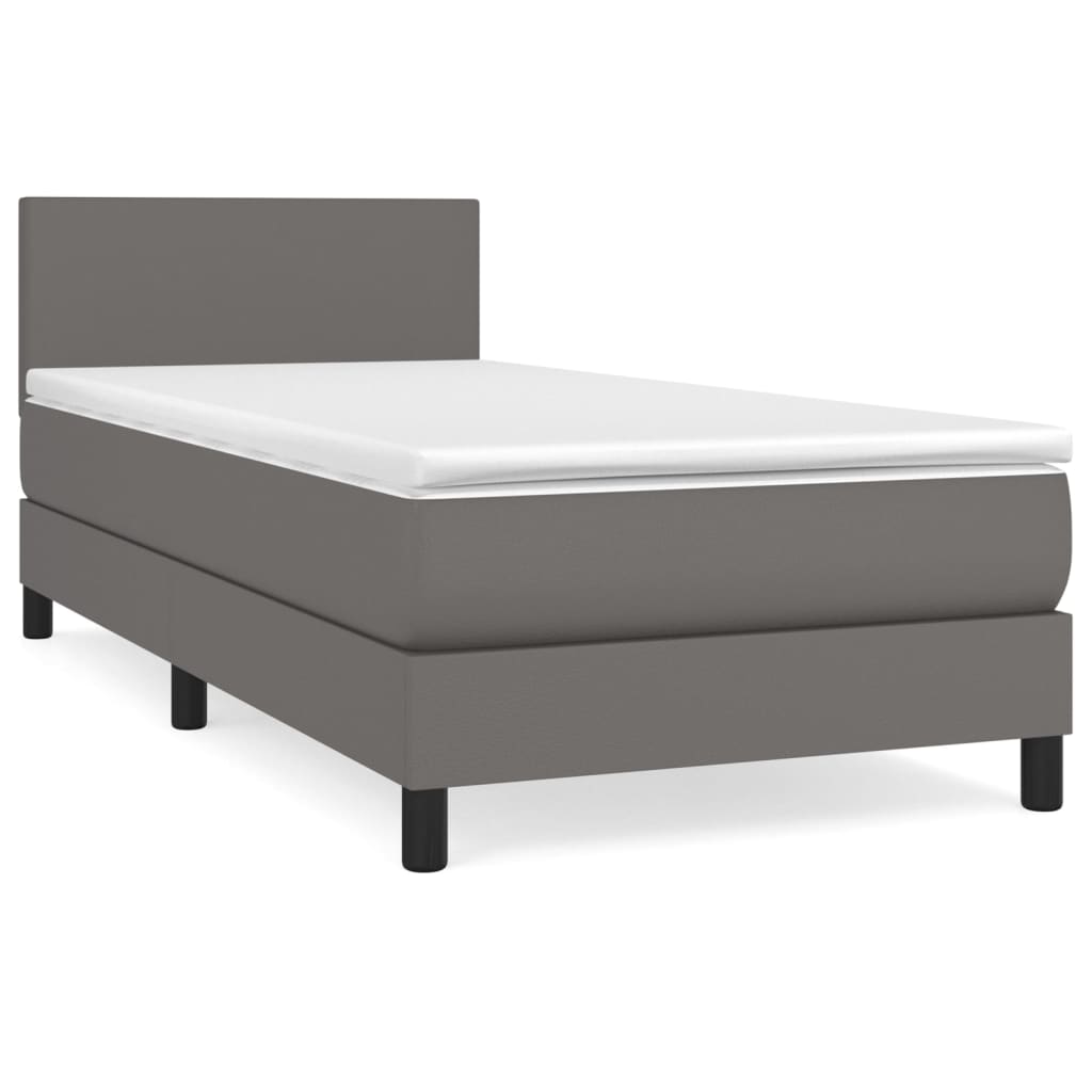 vidaXL Box spring postel s matrací šedá 90x200 cm umělá kůže