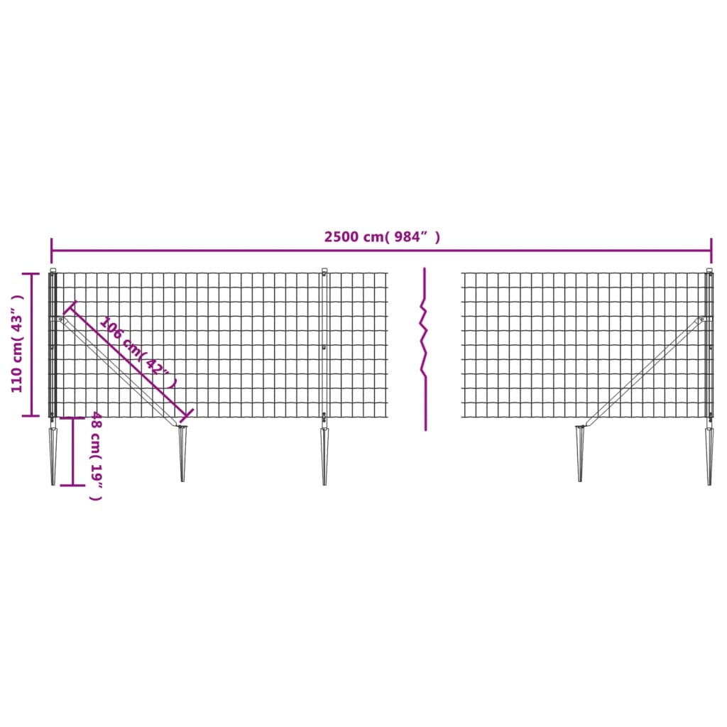 vidaXL Drátěný plot s kotevními hroty antracitový 1,1 x 25 m