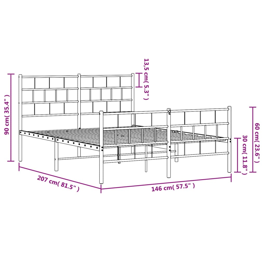 vidaXL Kovový rám postele s hlavovým a nožním čelem bílý 140 x 200 cm