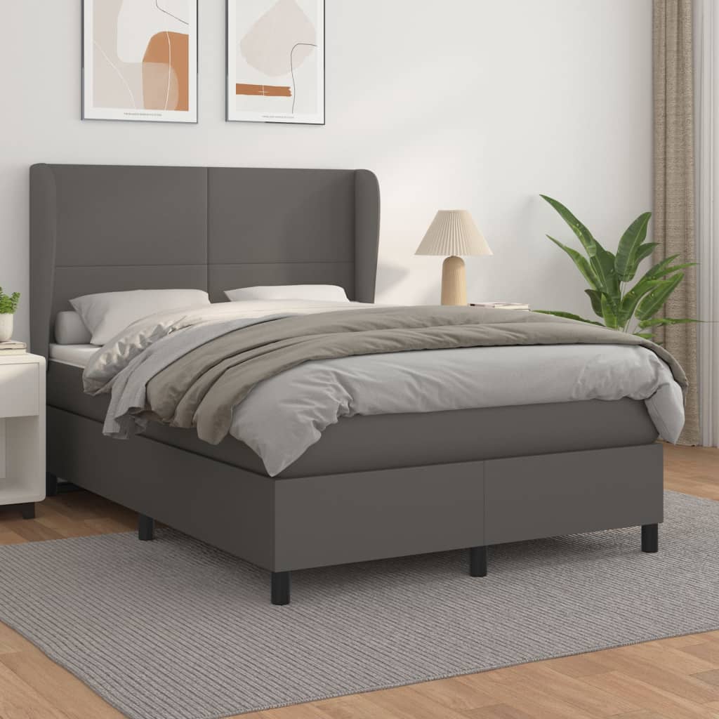 vidaXL Box spring postel s matrací šedá 140x200 cm umělá kůže