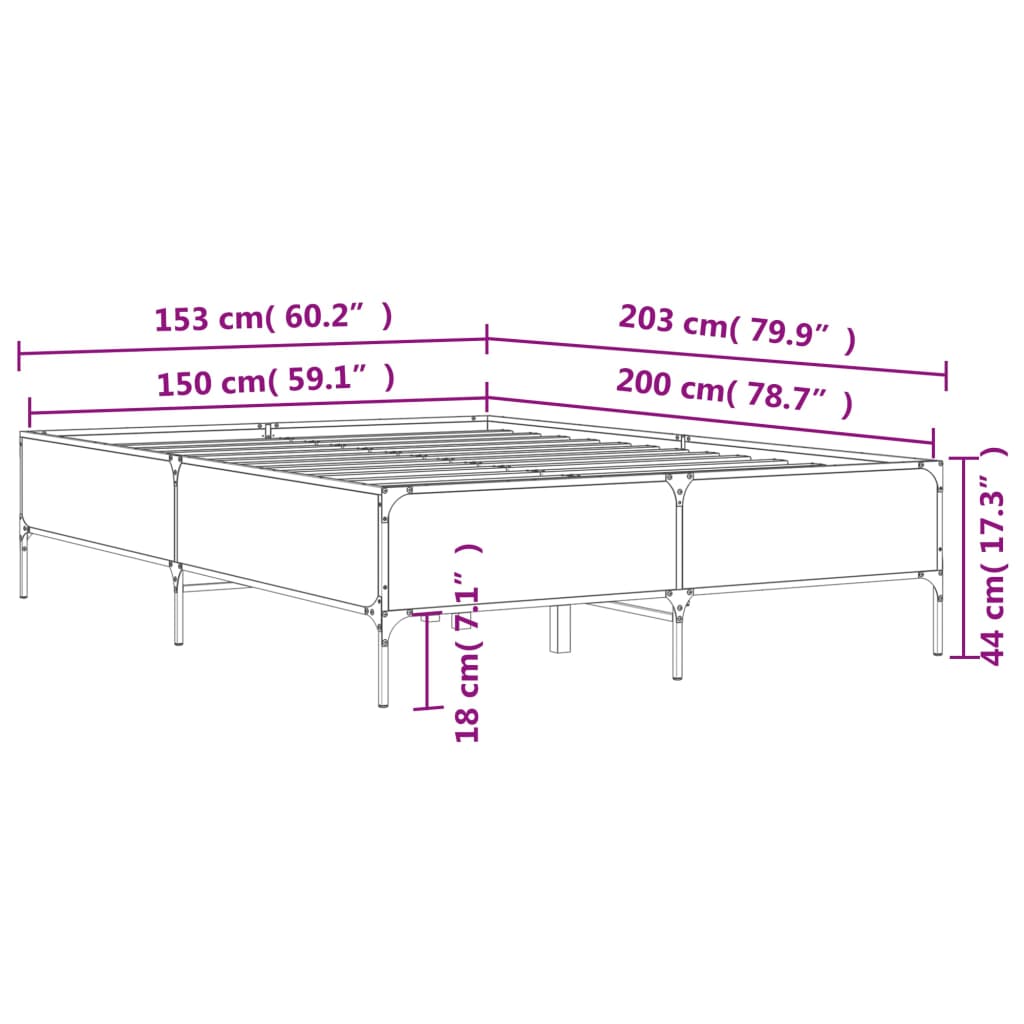 vidaXL Rám postele hnědý dub 150 x 200 cm kompozitní dřevo a kov