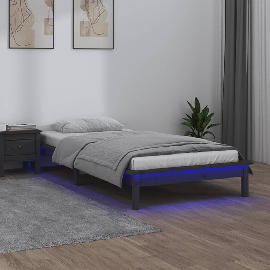 vidaXL Rám postele s LED šedý 75 x 190 cm Small Single masivní dřevo