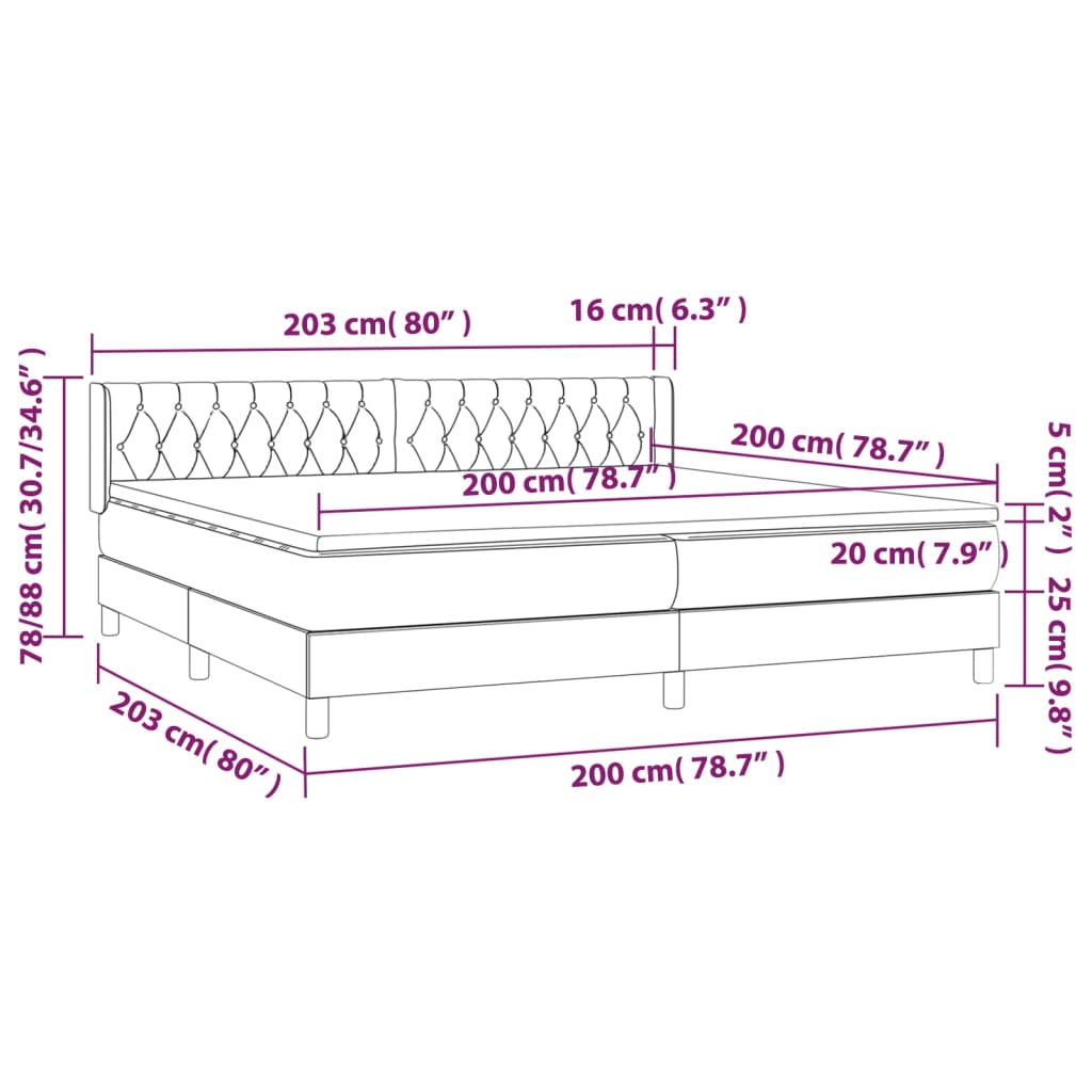 vidaXL Box spring postel s matrací tmavě šedá 200x200 cm samet