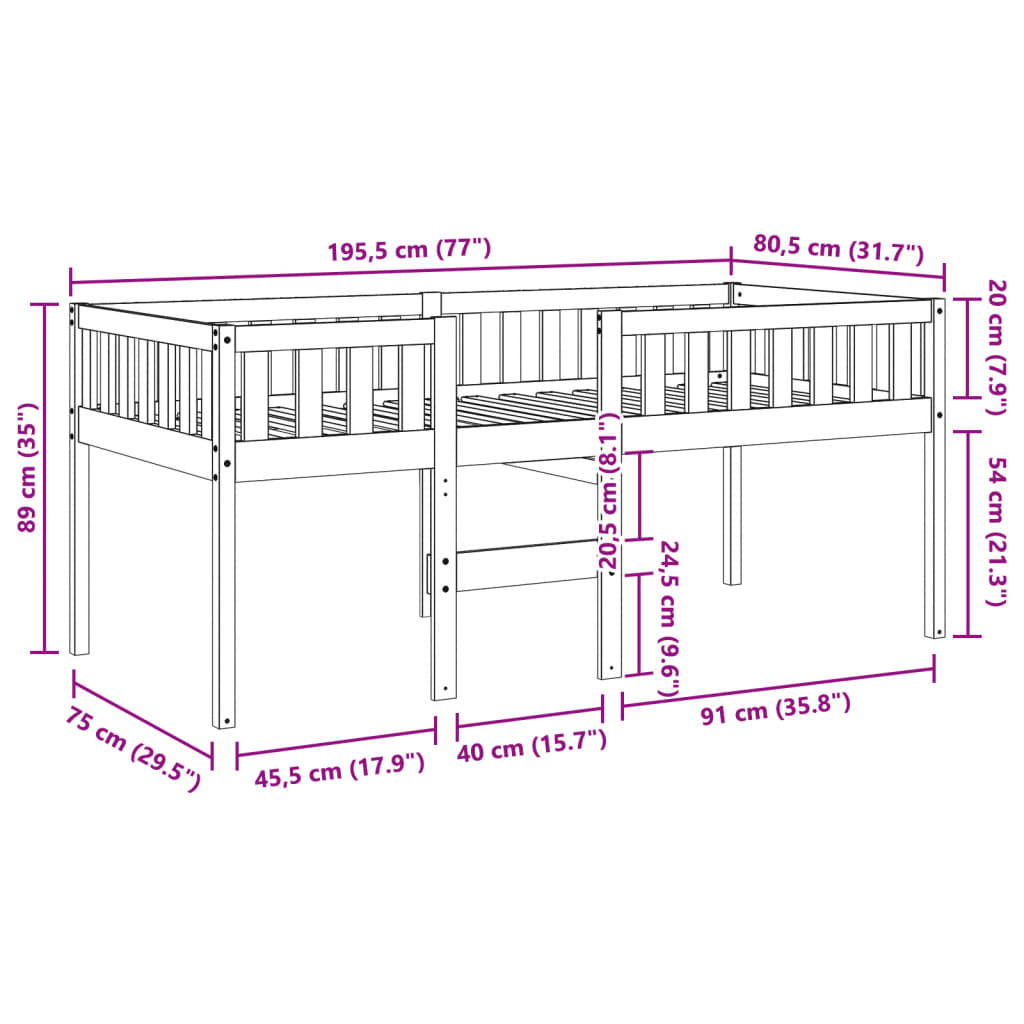 vidaXL Dětská postel bez matrace bílá 75 x 190 cm masivní borové dřevo