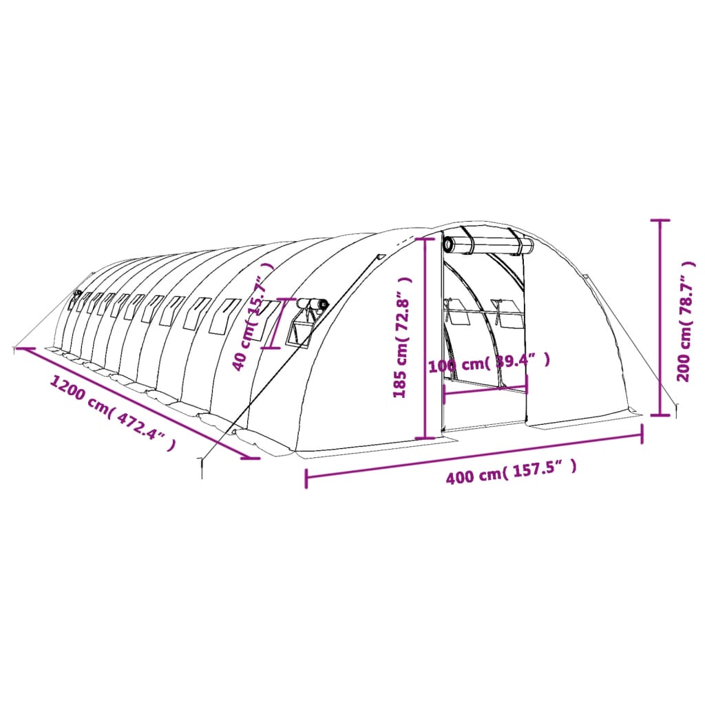 vidaXL Skleník s ocelovým rámem bílý 48 m² 12 x 4 x 2 m