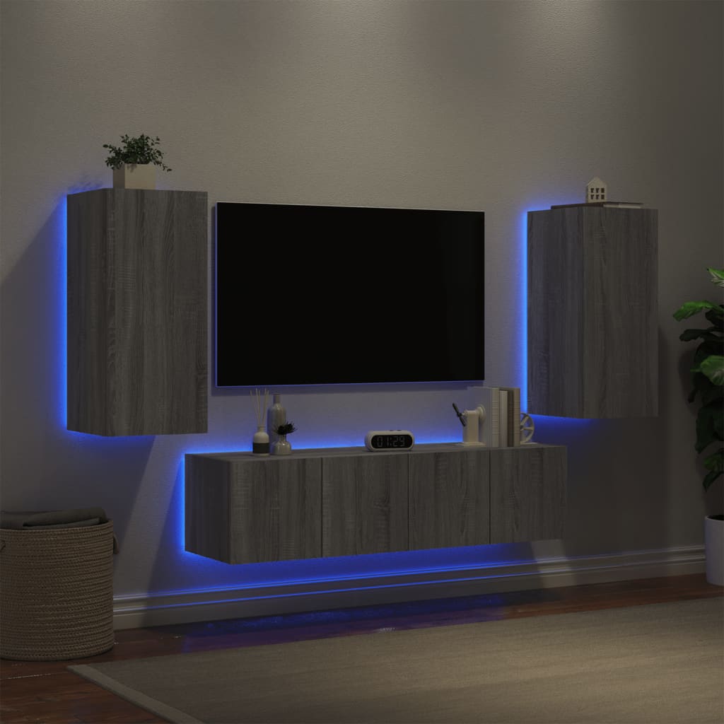 vidaXL 4dílná obývací stěna s LED šedá sonoma kompozitní dřevo