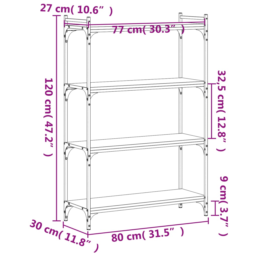 vidaXL Knihovna se 4 policemi hnědý dub 80x30x120 cm kompozitní dřevo