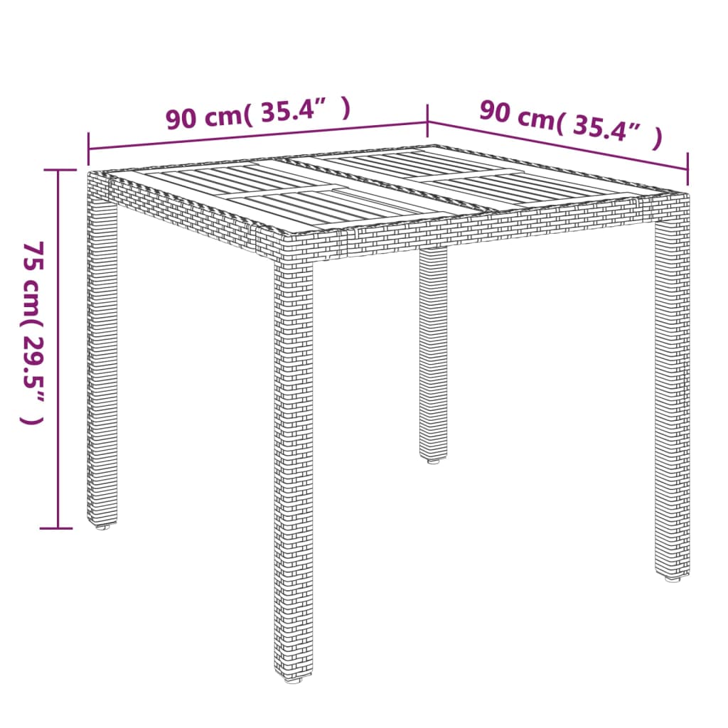 vidaXL Zahradní stůl s dřevěnou deskou šedý 90 x 90 x 75 cm polyratan