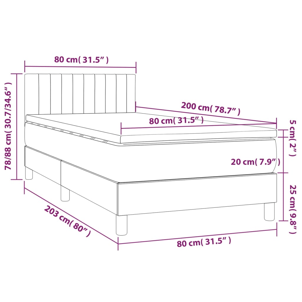 vidaXL Box spring postel s matrací a LED světle šedá 80x200 cm textil