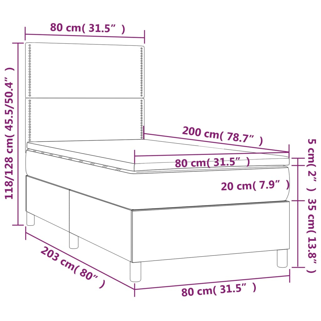 vidaXL Box spring postel s matrací světle šedá 80 x 200 cm textil