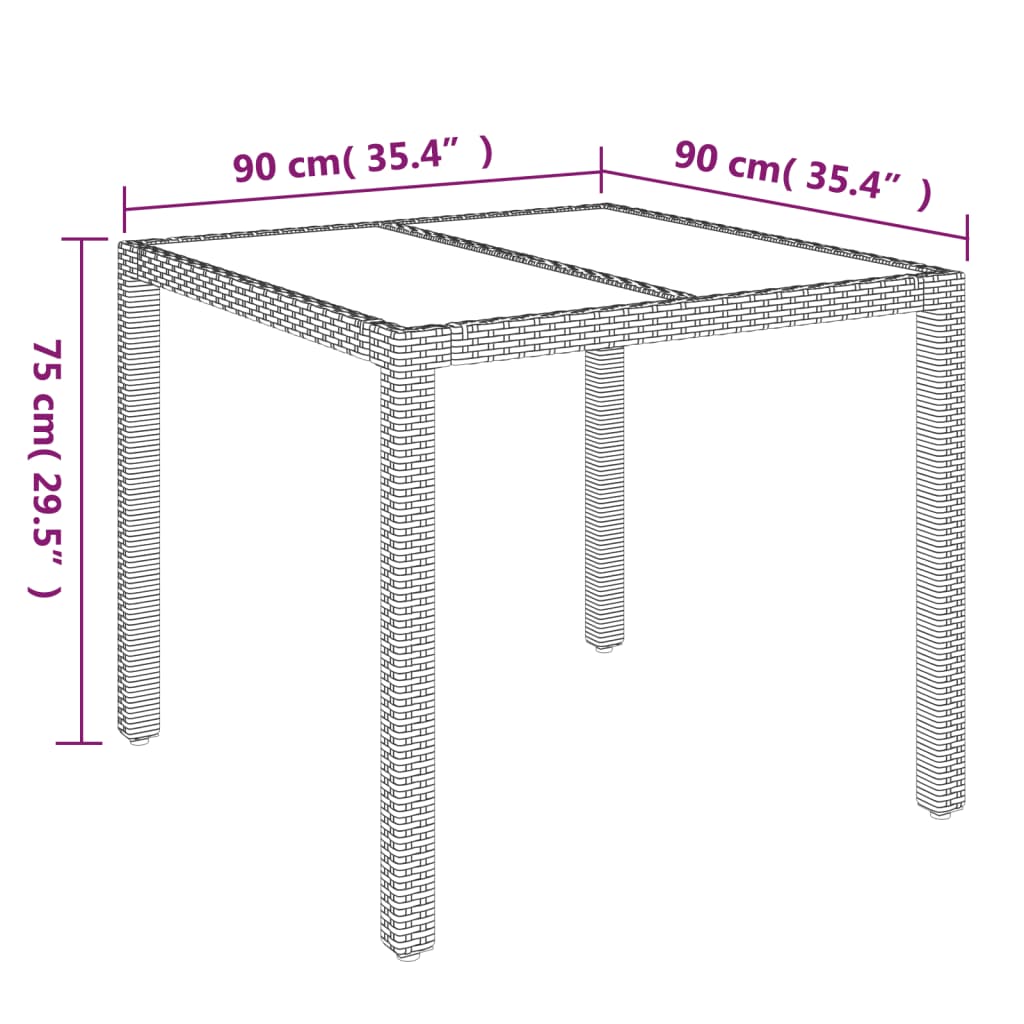 vidaXL Zahradní stůl se skleněnou deskou černý 90x90x75 cm polyratan