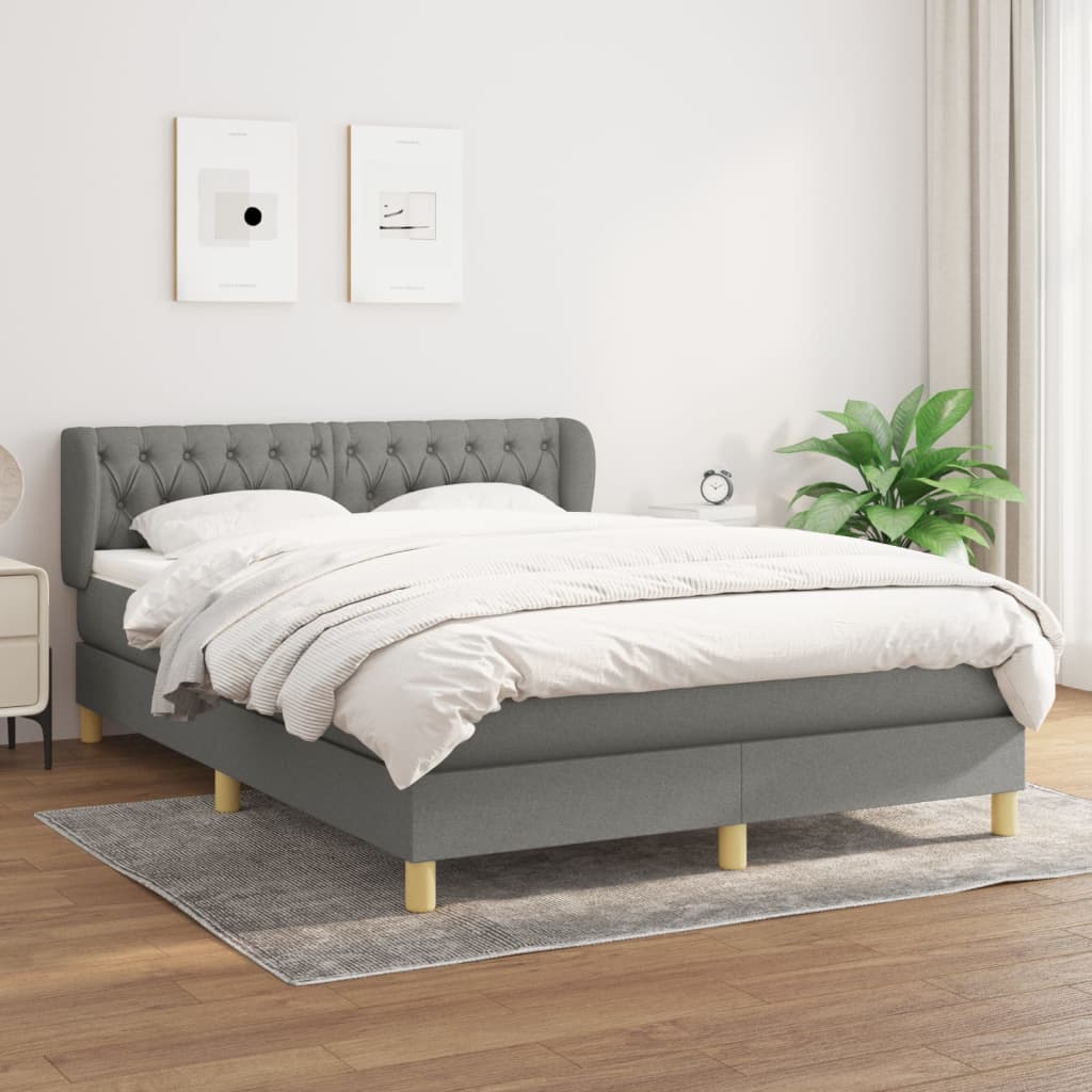 vidaXL Box spring postel s matrací tmavě šedá 140x200 cm textil