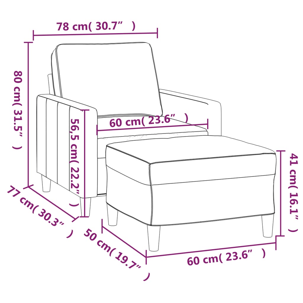 vidaXL Křeslo s podnožkou růžová 60 cm samet