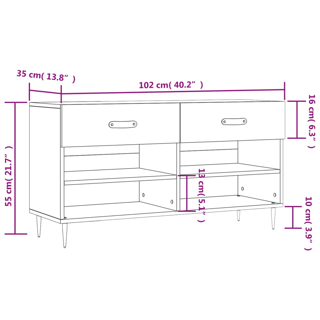 vidaXL Botník hnědý dub 102 x 35 x 55 cm kompozitní dřevo