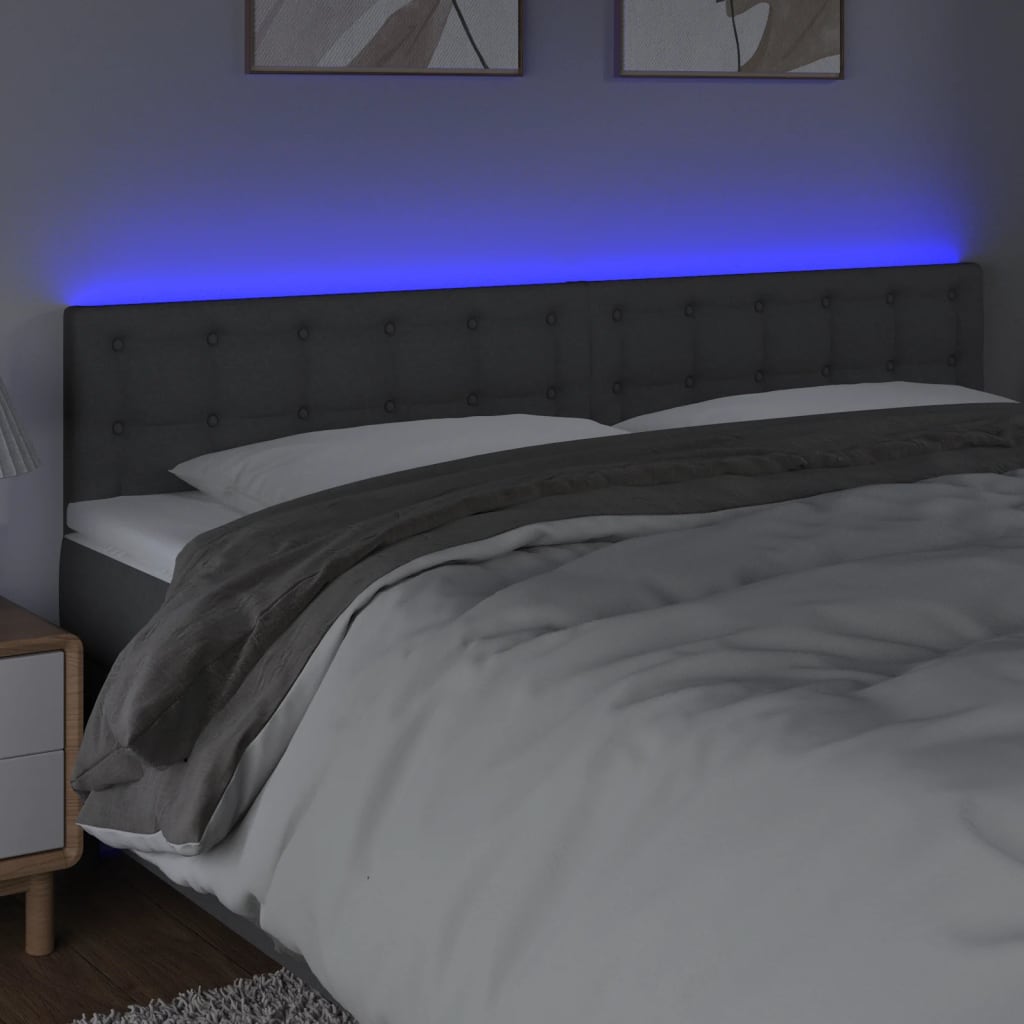vidaXL Čelo postele s LED tmavě šedé 180x5x78/88 cm textil