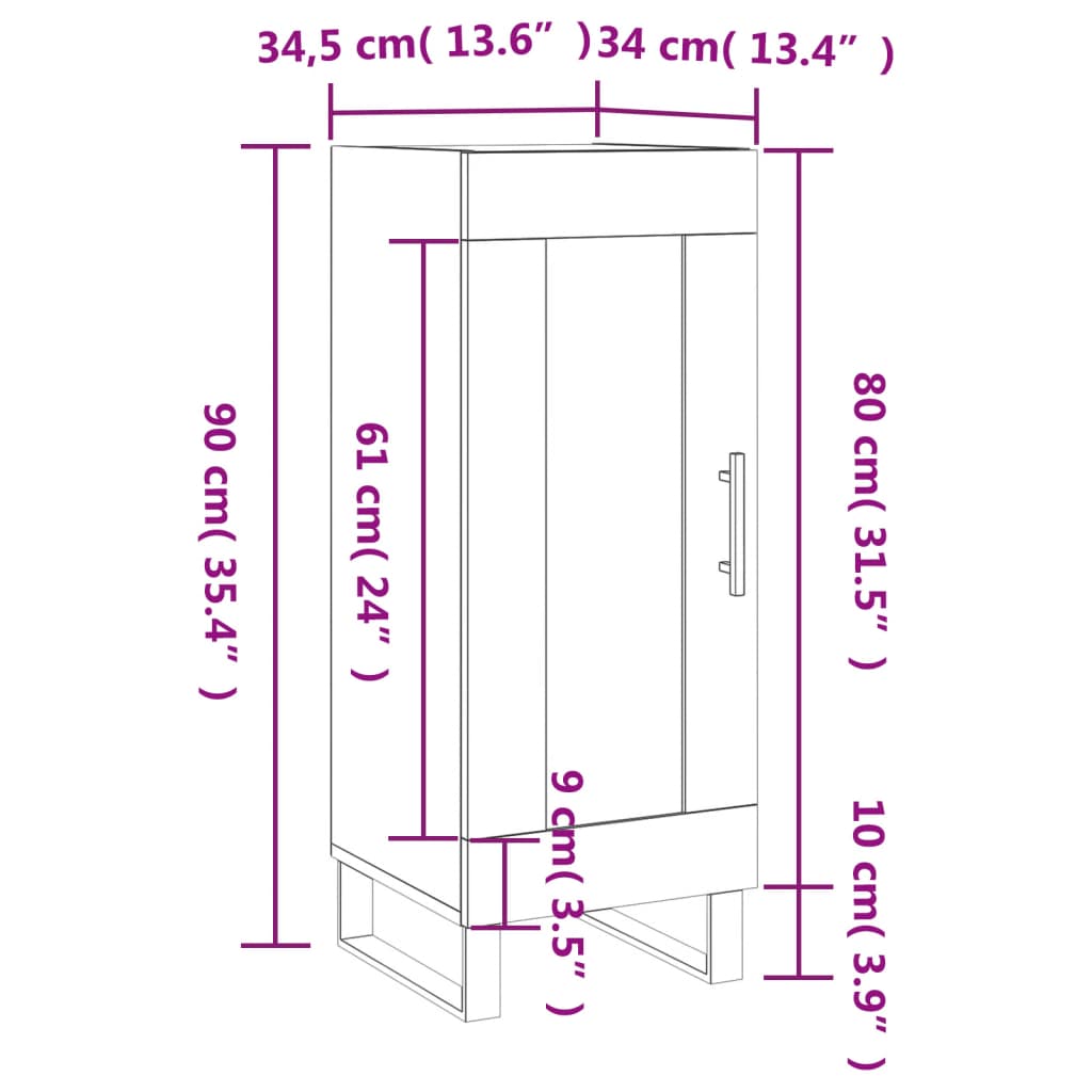 vidaXL Příborník kouřový dub 34,5 x 34 x 90 cm kompozitní dřevo