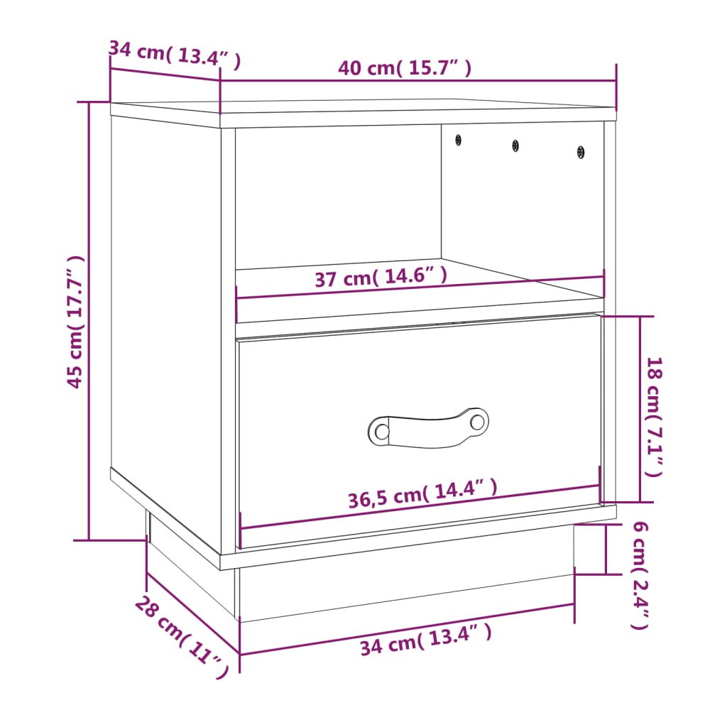 vidaXL Noční stolky 2 ks černé 40 x 34 x 45 cm masivní borové dřevo