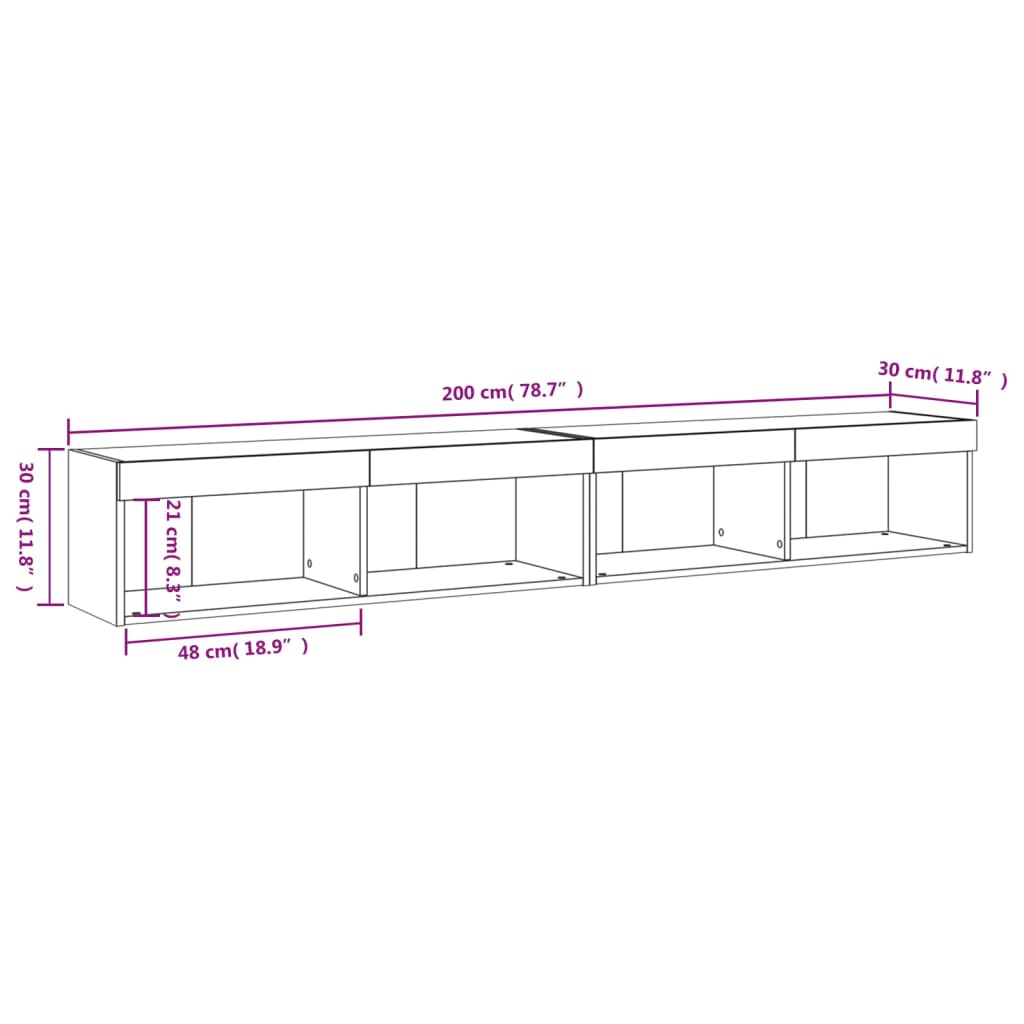 vidaXL TV skříňky s LED osvětlením 2 ks bílé 100 x 30 x 30 cm