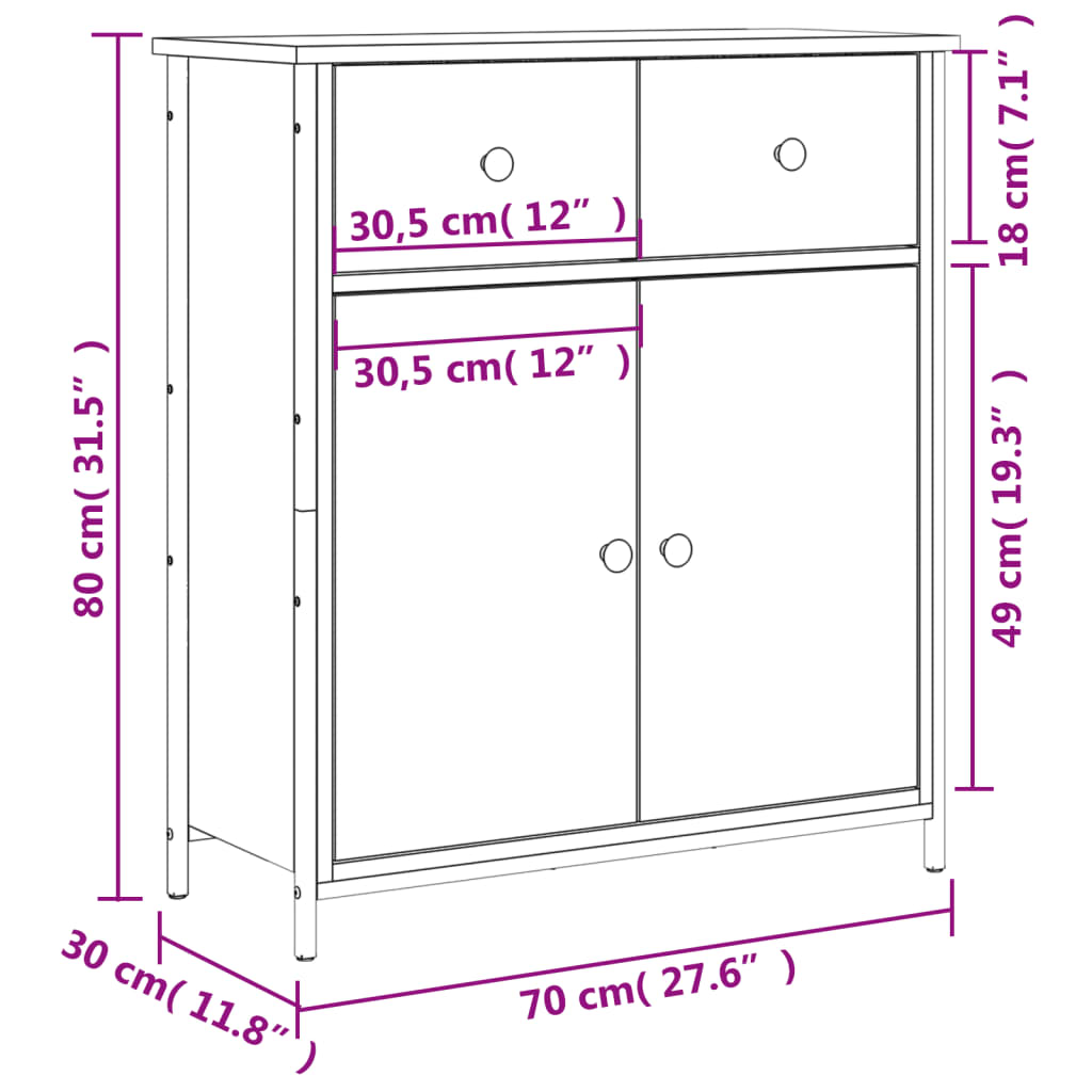 vidaXL Příborník kouřový dub 70 x 30 x 80 cm kompozitní dřevo