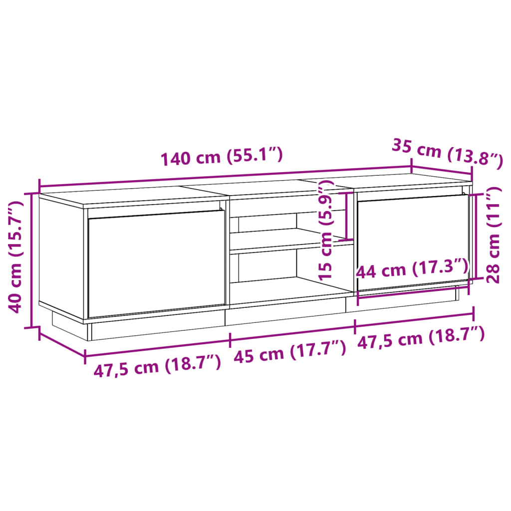 vidaXL TV skříňka voskově hnědá 140 x 35 x 40 cm masivní borové dřevo