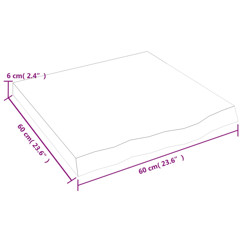 vidaXL Stolní deska světle hnědá 60x60x(2-6)cm ošetřený masivní dub