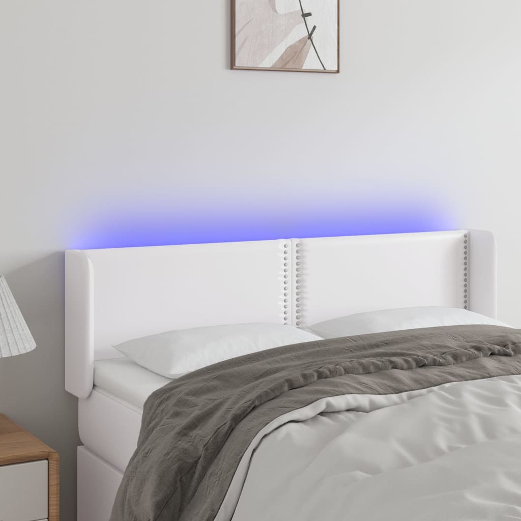 vidaXL Čelo postele s LED bílé 147 x 16 x 78/88 cm umělá kůže