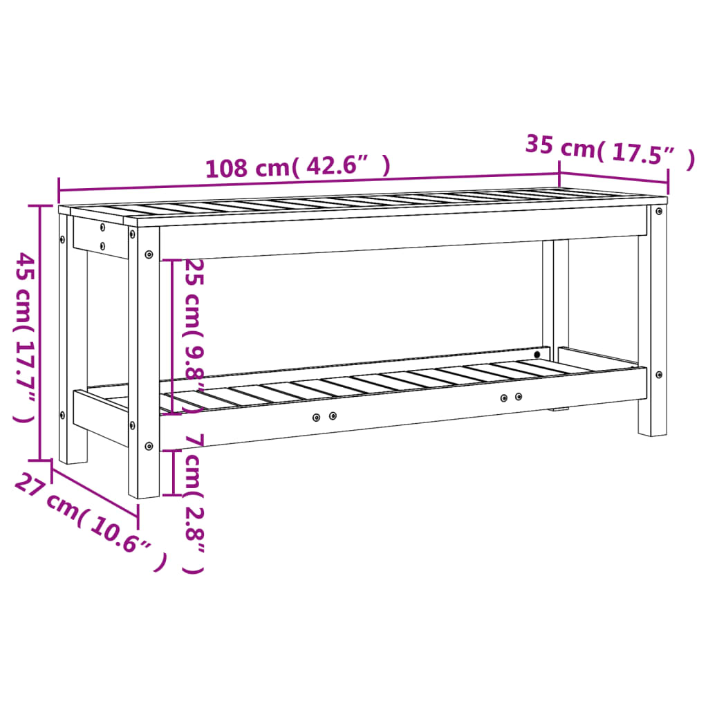 vidaXL Zahradní lavice černá 108 x 35 x 45 cm masivní borové dřevo