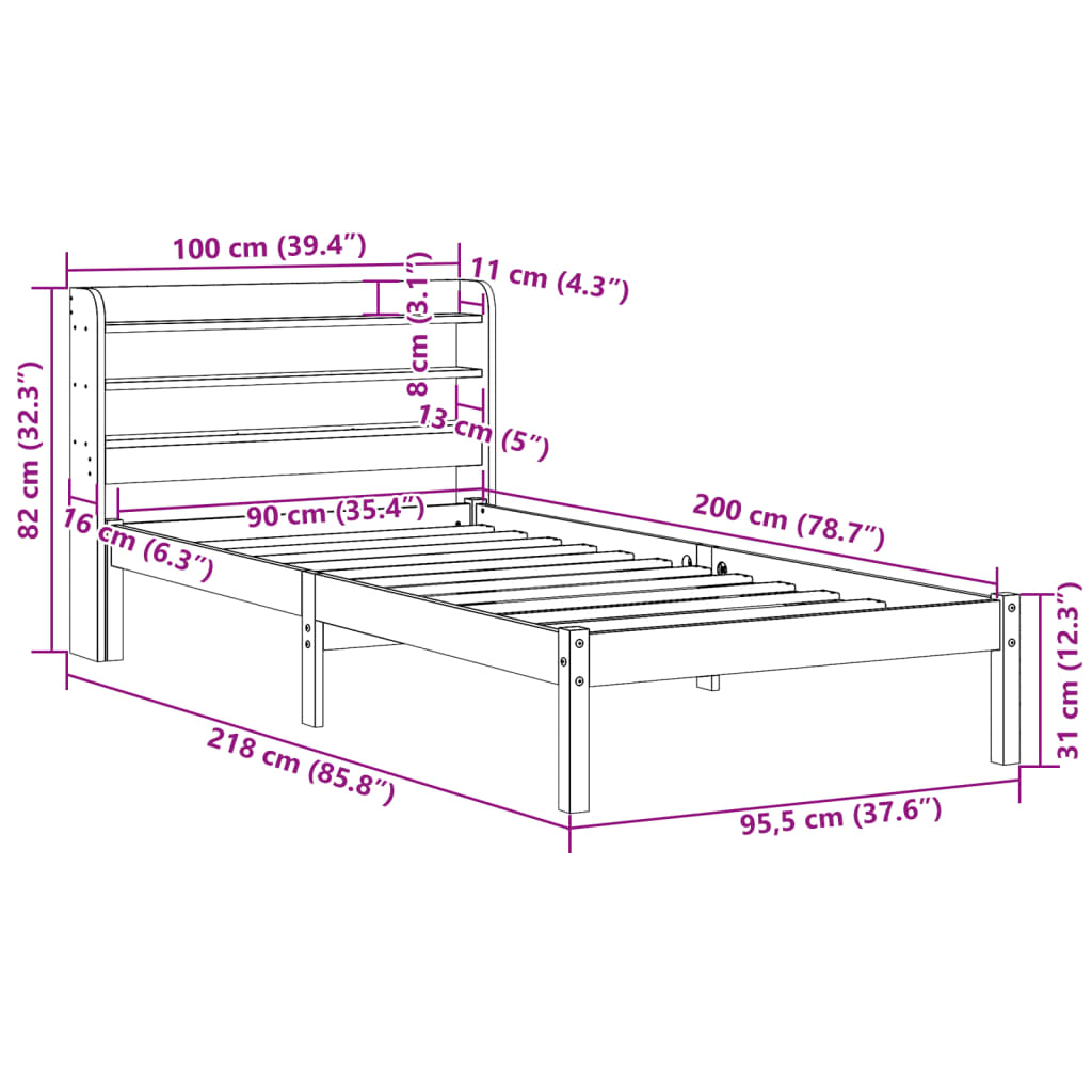 vidaXL Postel bez matrace bílá 90 x 200 cm masivní borovice