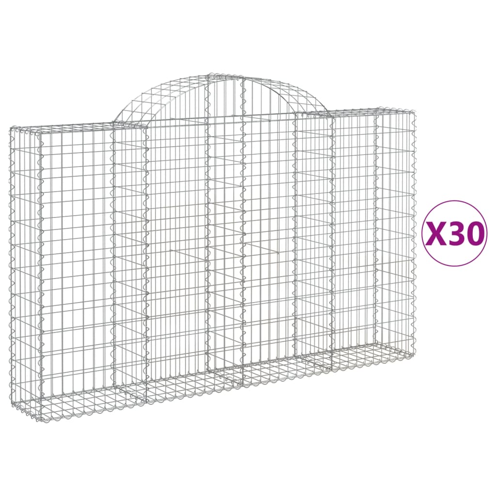 vidaXL Klenuté gabionové koše 30ks 200x30x120/140cm pozinkované železo