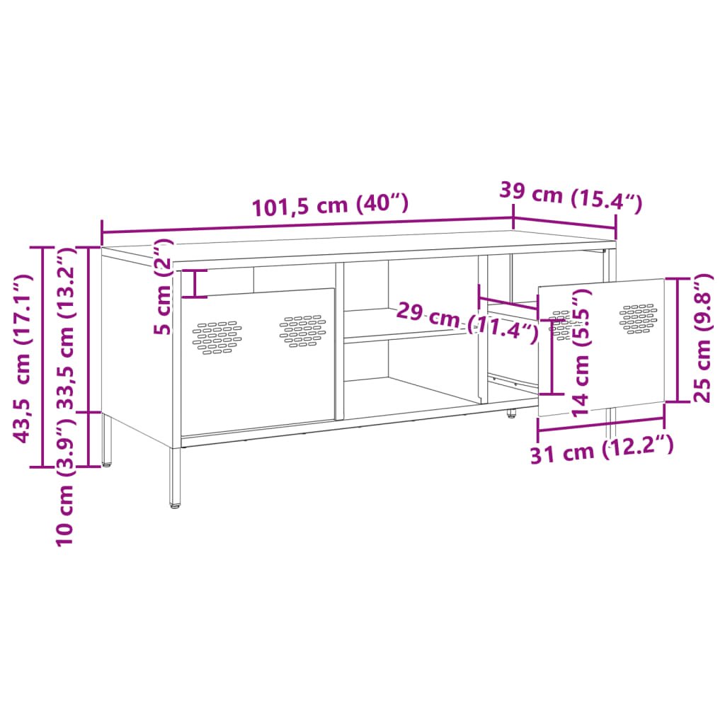 vidaXL TV skříňka olivově zelená 101,5 x 39 x 43,5 cm ocel