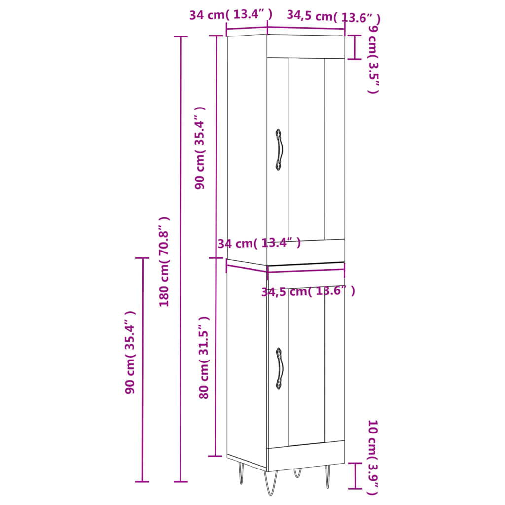 vidaXL Skříň highboard dub sonoma 34,5 x 34 x 180 cm kompozitní dřevo