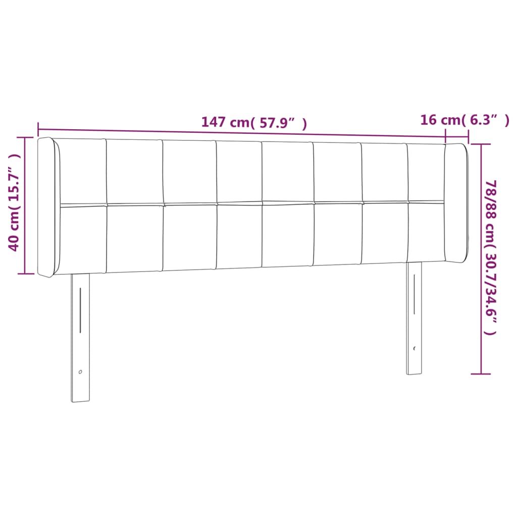 vidaXL Čelo postele s LED černé 147 x 16 x 78/88 cm samet