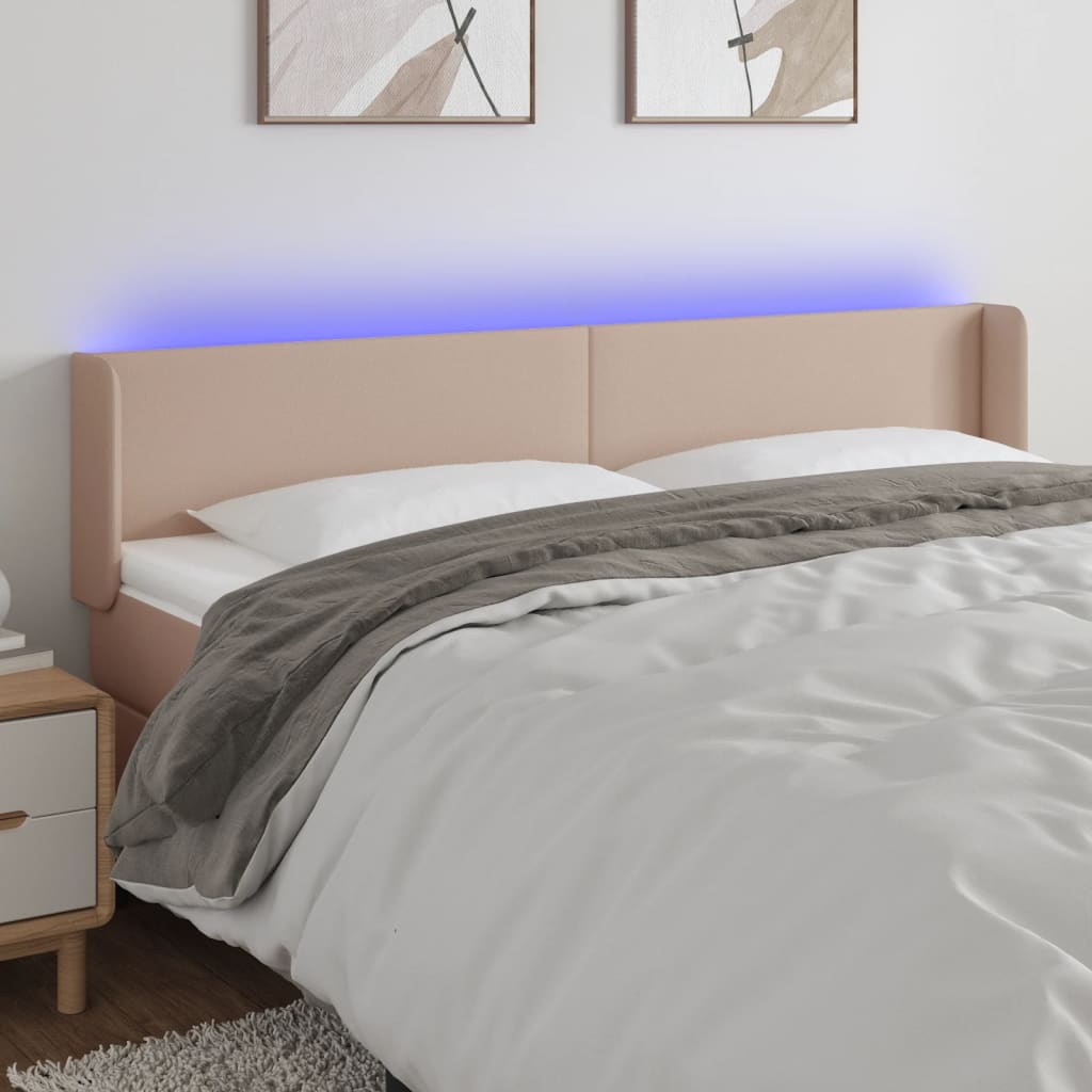 vidaXL Čelo postele s LED cappuccino 183 x 16 x 78/88 cm umělá kůže