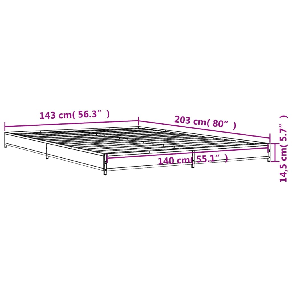 vidaXL Rám postele hnědý dub 140 x 200 cm kompozitní dřevo a kov