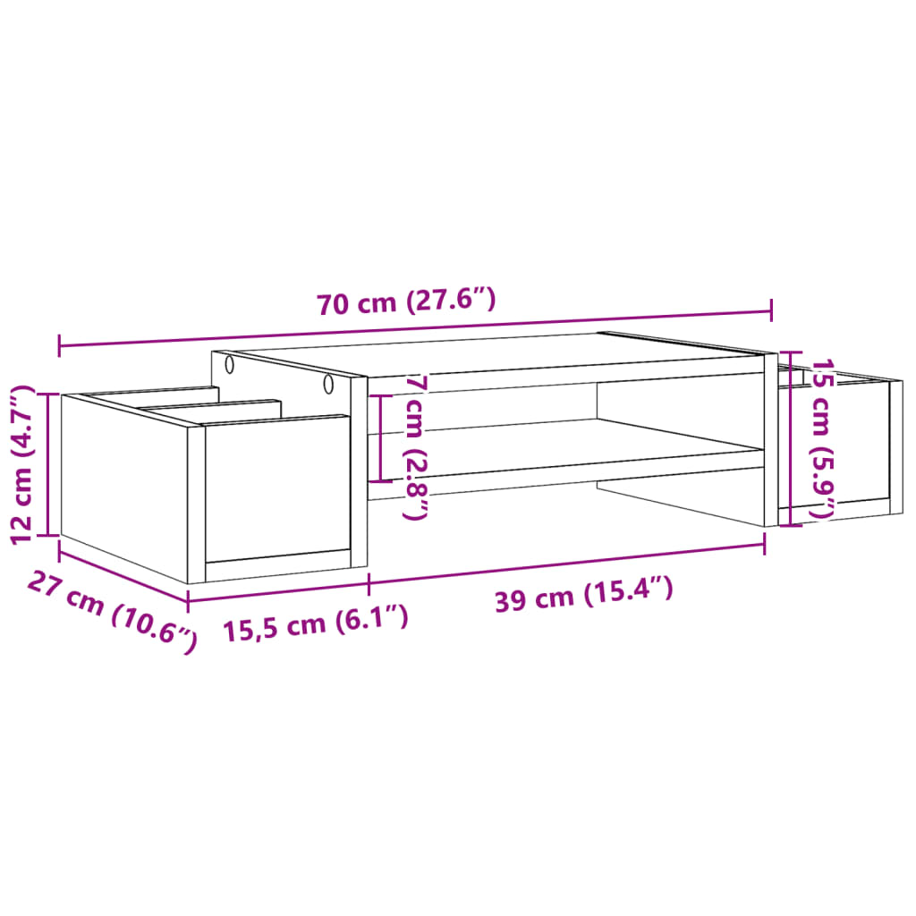 vidaXL Stojan na monitor s úložným prostorem hnědý dub 70x27x15 cm