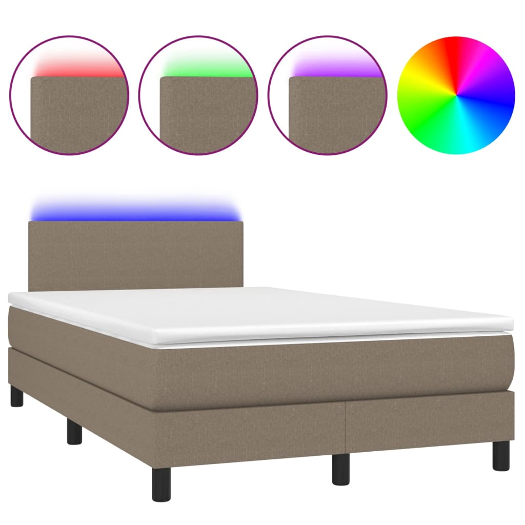 vidaXL Box spring postel s matrací a LED taupe 120x190 cm textil