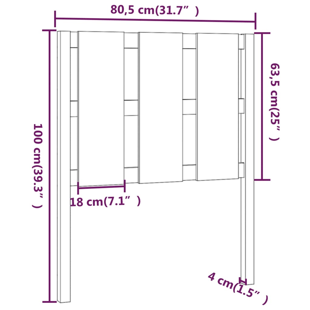 vidaXL Čelo postele bílé 80,5 x 4 x 100 cm masivní borovice