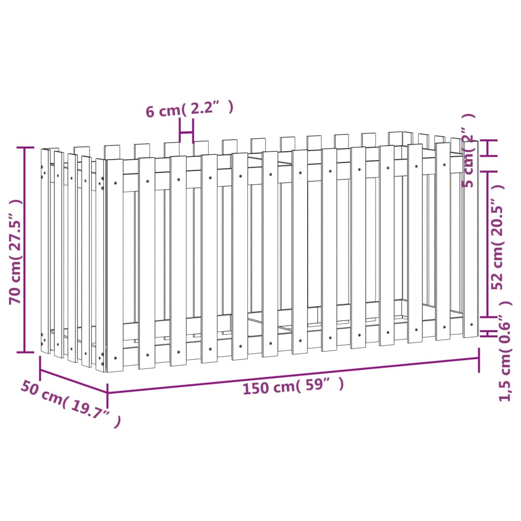 vidaXL Vyvýšený záhon plotový design 150x50x70cm impregnovaná borovice