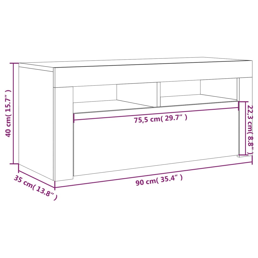 vidaXL TV skříňka s LED osvětlením šedá sonoma 90 x 35 x 40 cm