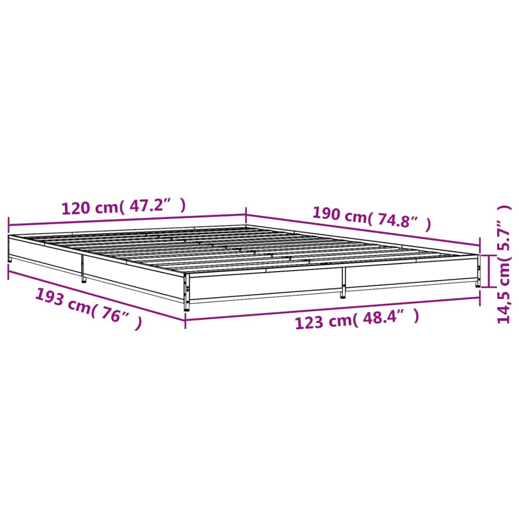 vidaXL Rám postele dub sonoma 120 x 190 cm kompozitní dřevo a kov