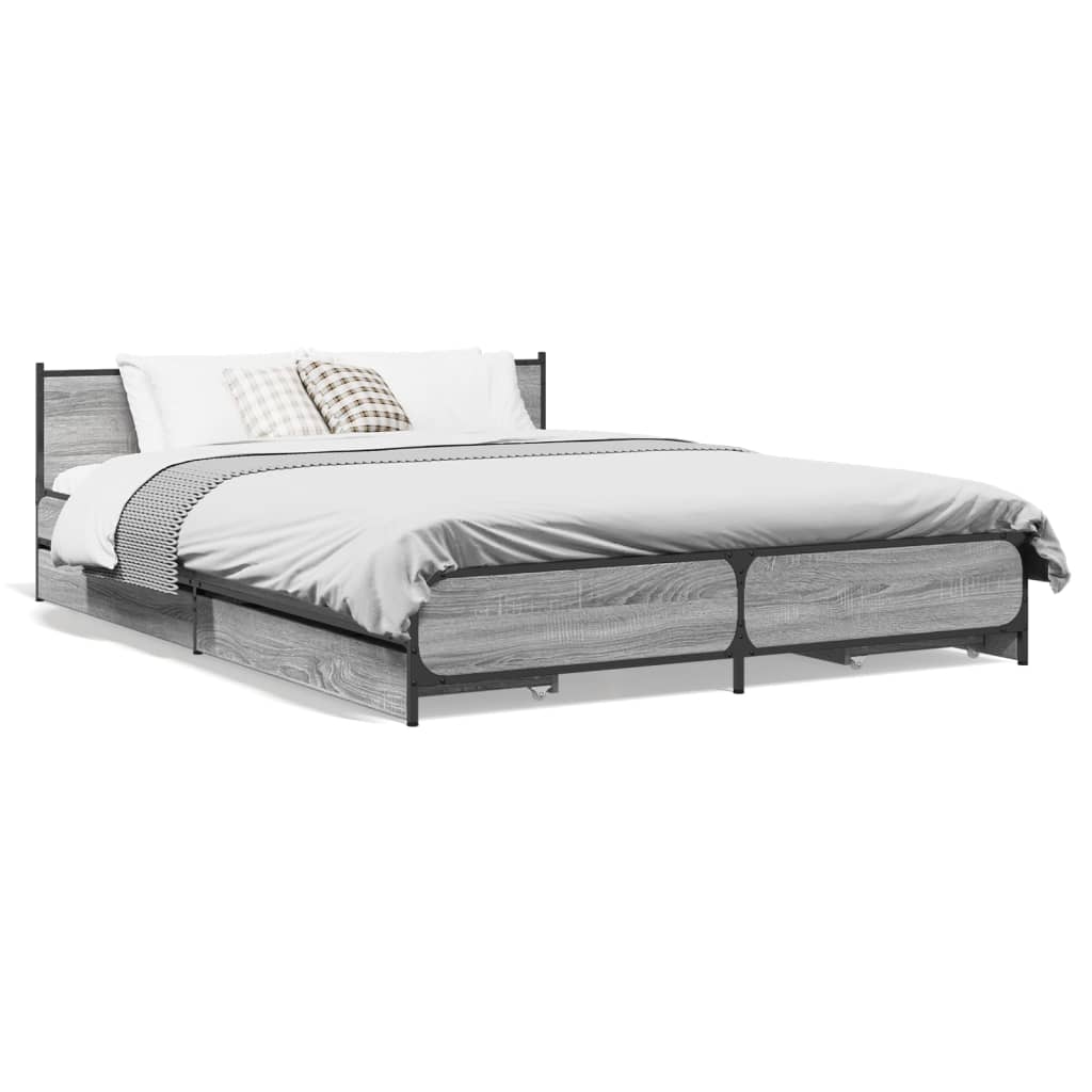 vidaXL Rám postele se zásuvkami šedý sonoma 135 x 190 cm kompozit