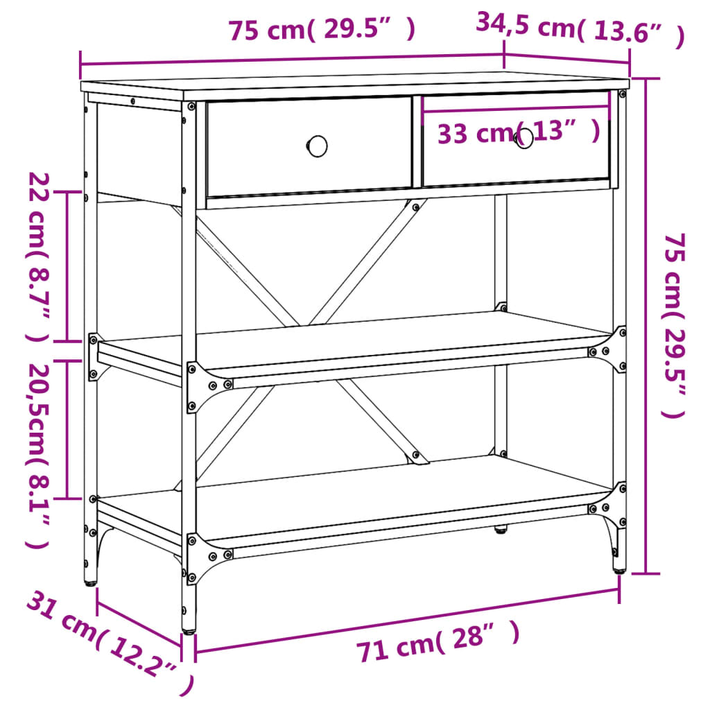 vidaXL Konzolový stolek dub sonoma 75 x 34,5 x 75 cm kompozitní dřevo