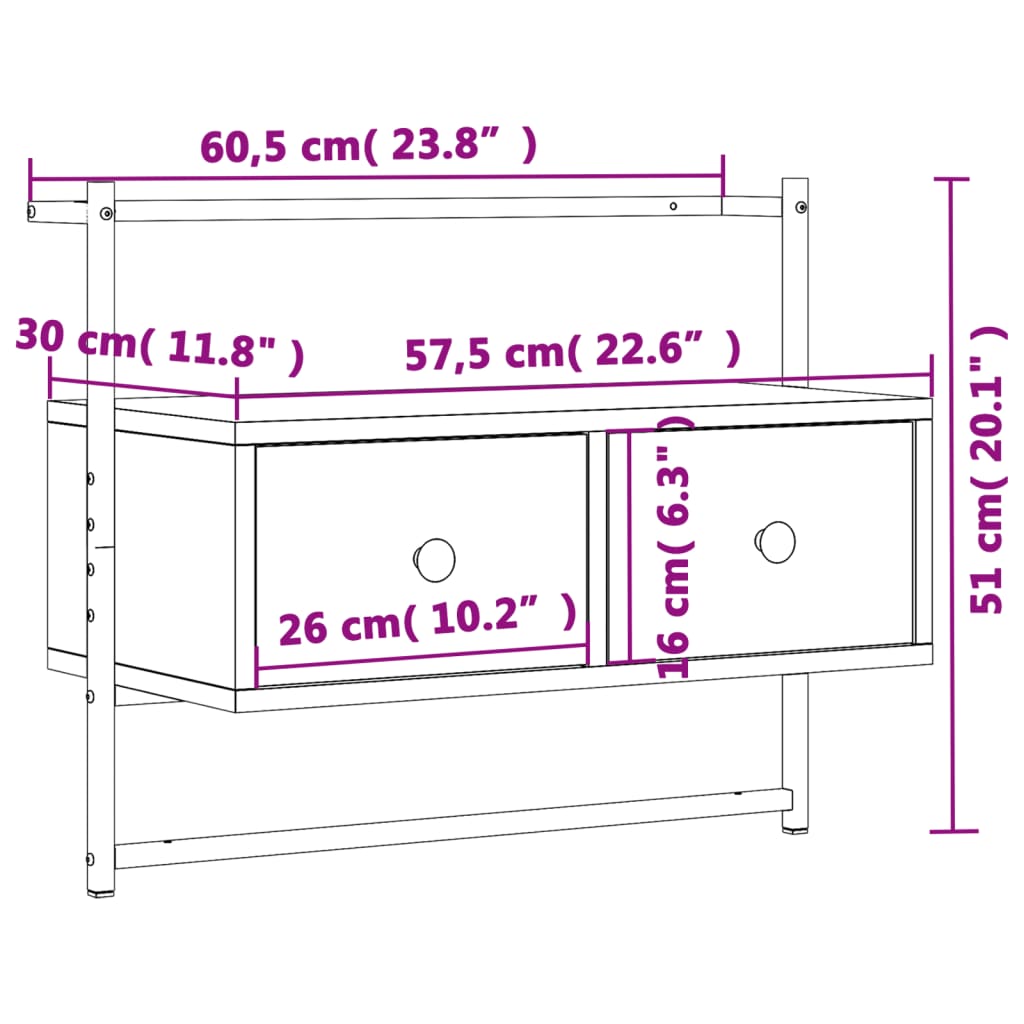 vidaXL TV skříňka nástěnná šedá sonoma 60,5x30x51 cm kompozitní dřevo