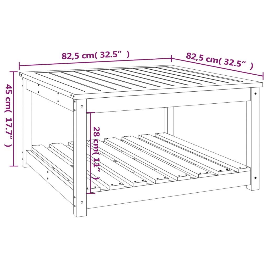 vidaXL Zahradní stůl 82,5 x 82,5 x 45 cm masivní borové dřevo