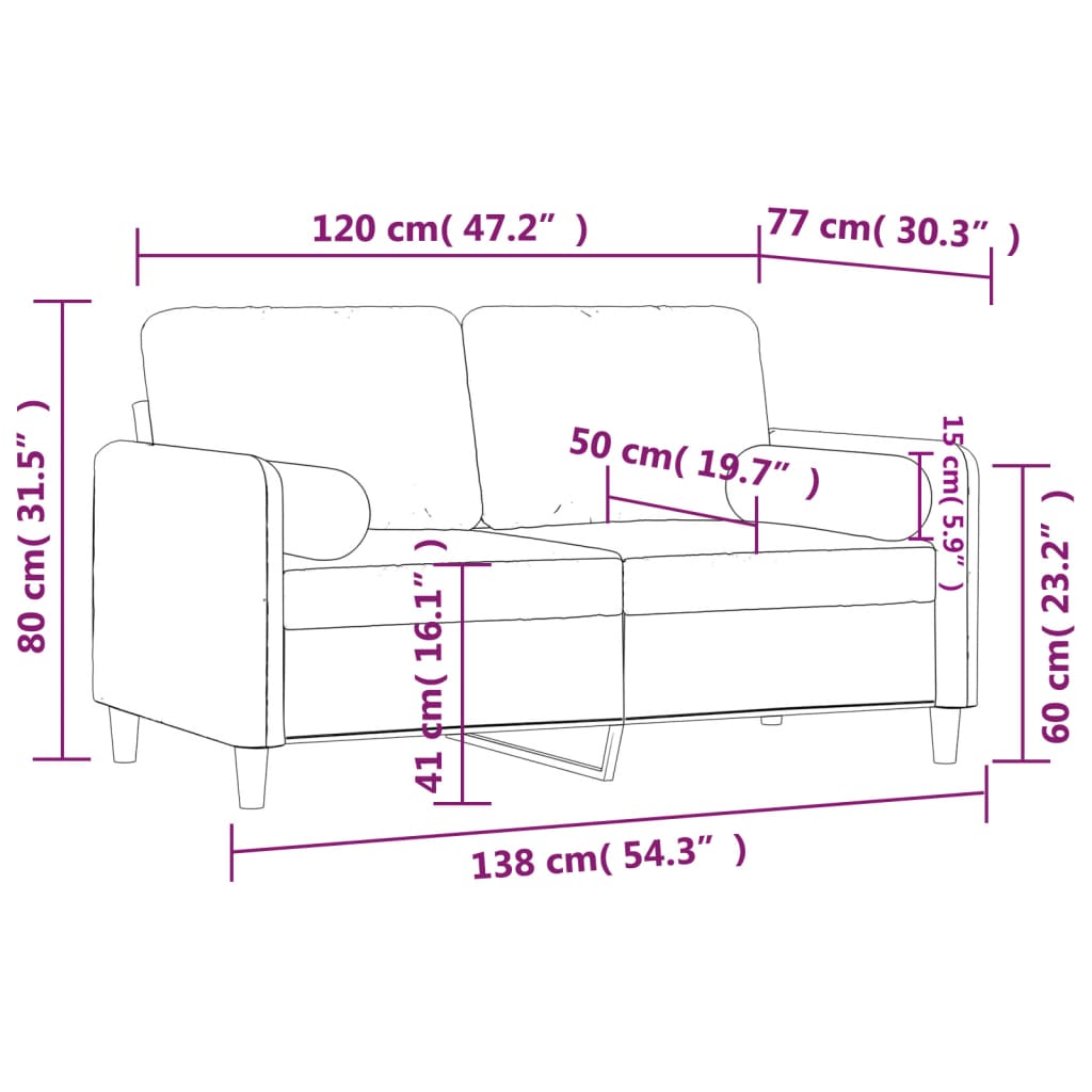 vidaXL 2místná pohovka s polštáři modrá 120 cm samet