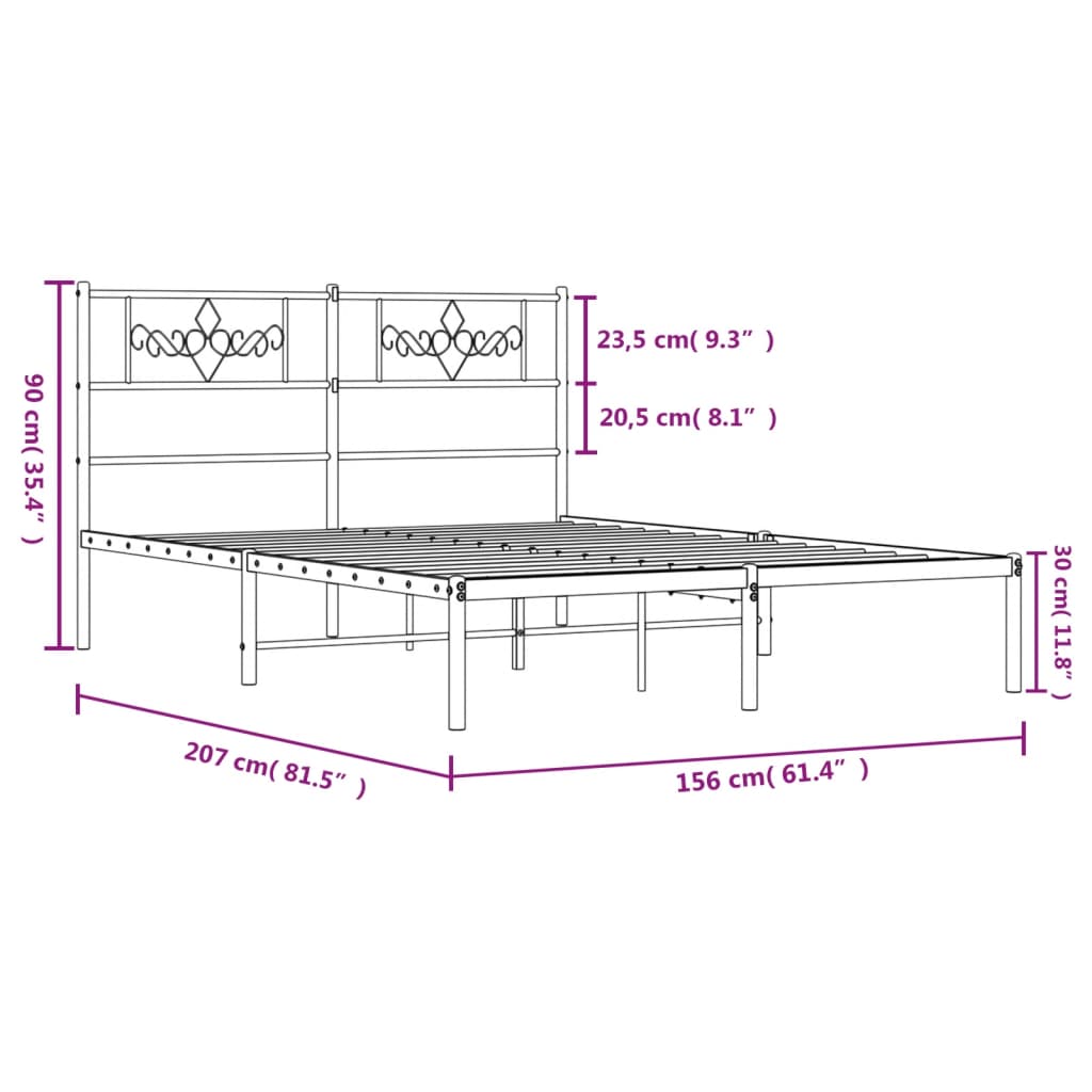 vidaXL Kovový rám postele s čelem černý 150 x 200 cm