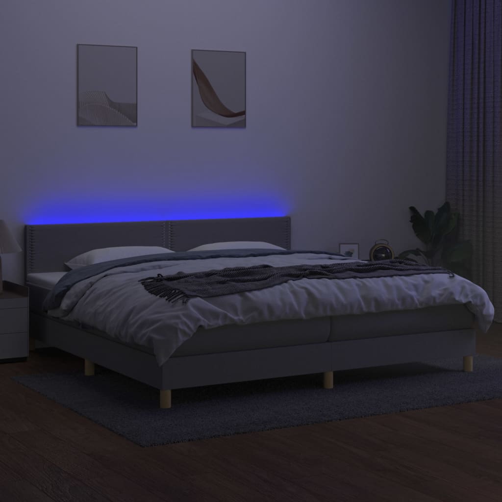 vidaXL Box spring postel s matrací a LED světle šedá 200x200 cm textil