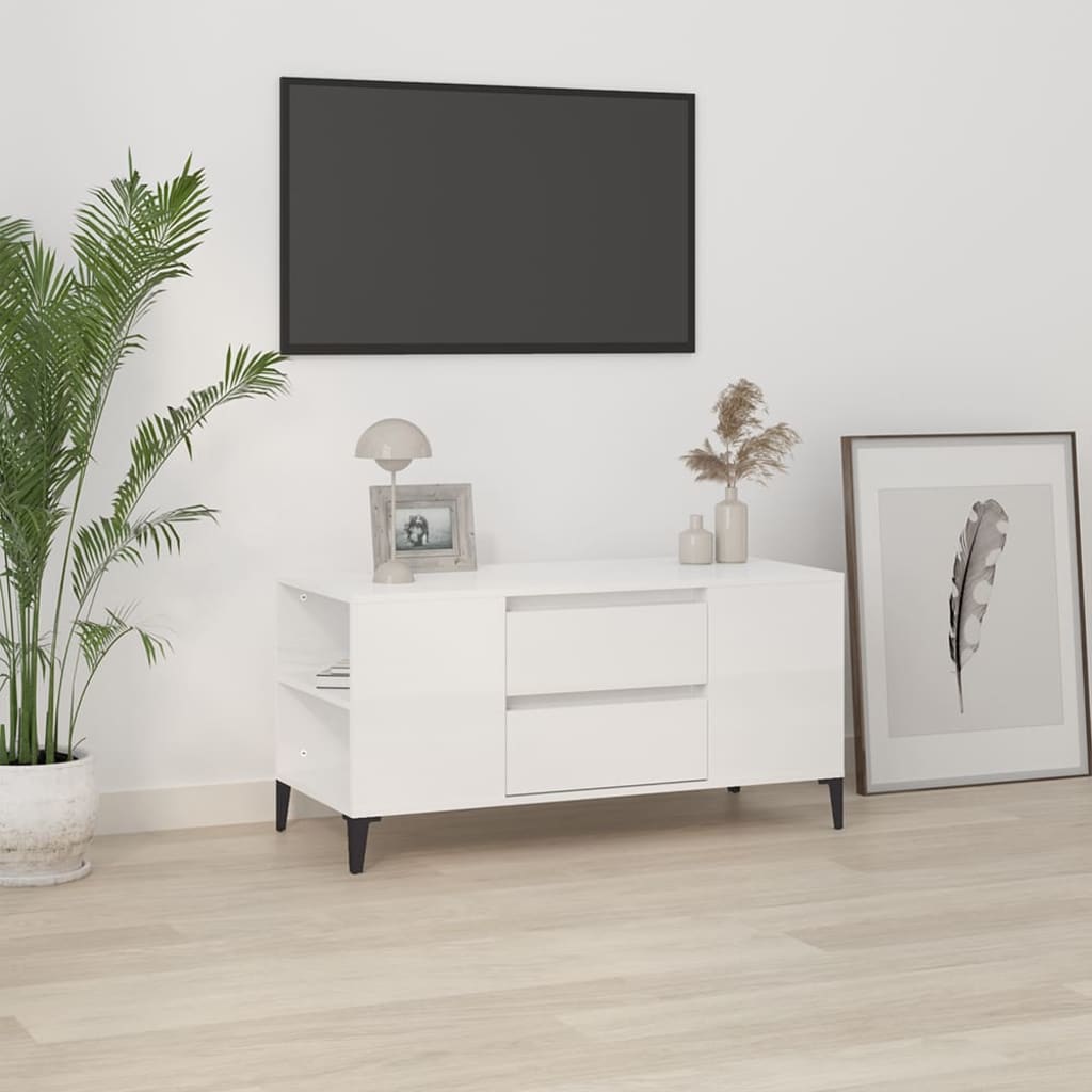 vidaXL TV skříňka bílá vysoký lesk 102 x 44,5 x 50 cm kompozitní dřevo